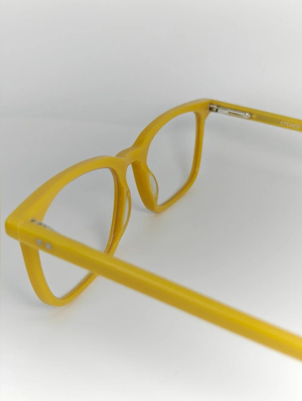 Etched. Mustard Yellow Eyeglass Frames Trendy Color. Rectangular.